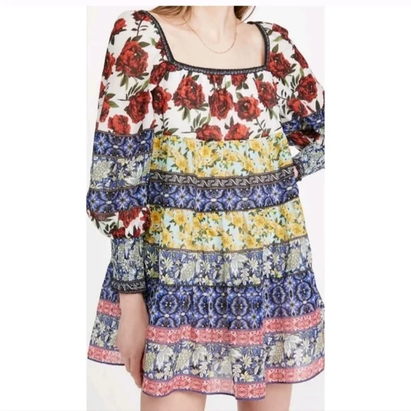 Alice + Olivia Rowen Floral Tiered Square Neck Mini Cocktail Dress Size Medium - Picture 4 of 16